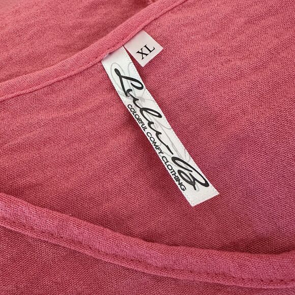 Lulu B Top Womens XL V Neck Top Tunic Lagenlook Crinkle Coral - Picture 6 of 6